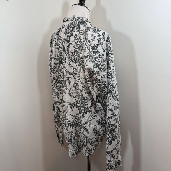 Pilcro Anthropologie Top M Stripe Floral Toile Balloon Sleeve Peasant Romantic - Picture 4 of 13